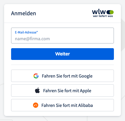wer liefert was (wlw) Login Fenster